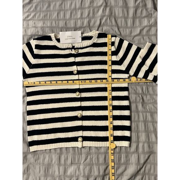 The Workshop Black White Striped Button Up Cardigan - Large - Picture 6 of 8